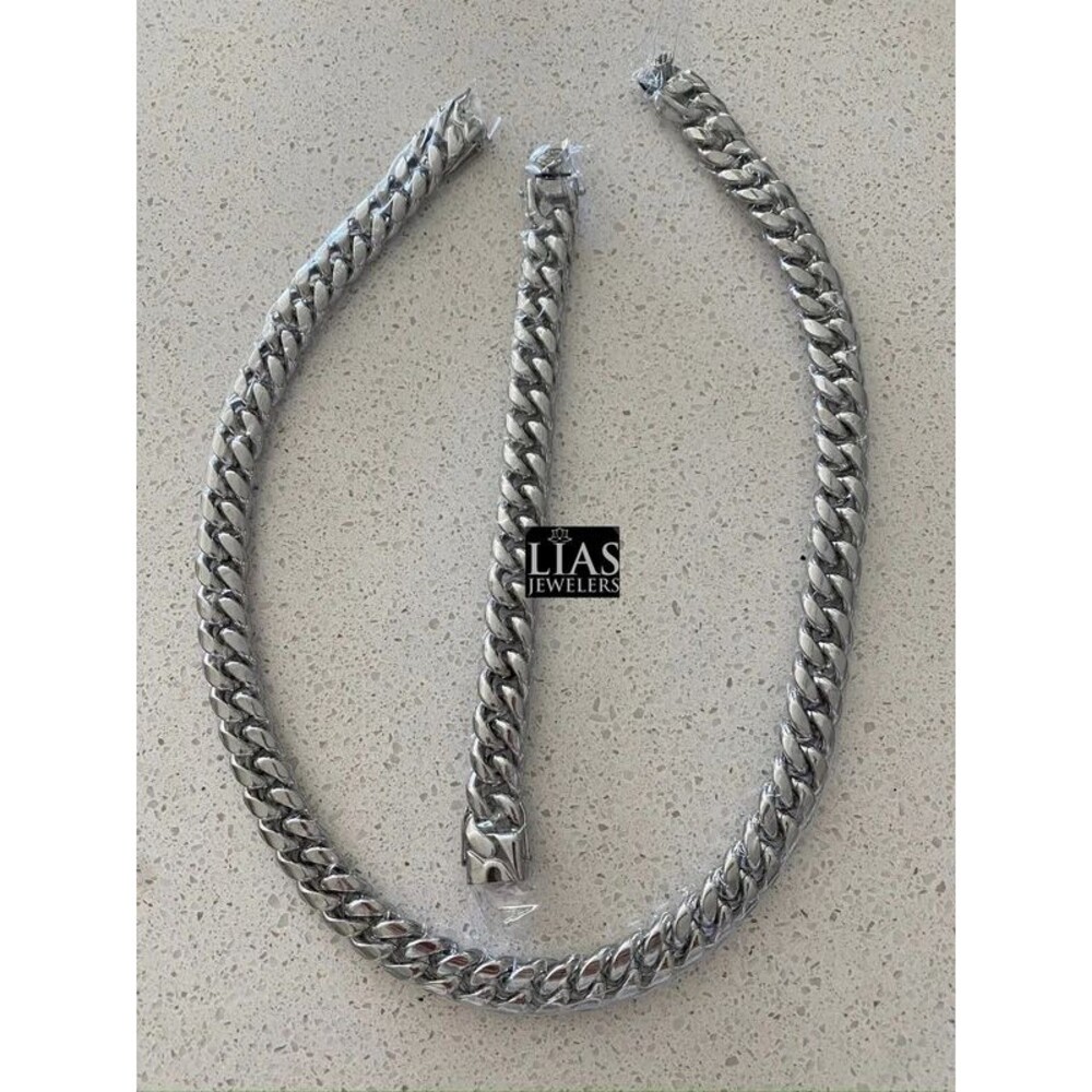 New 18k white gold filled Cuban link chain and bracelet set